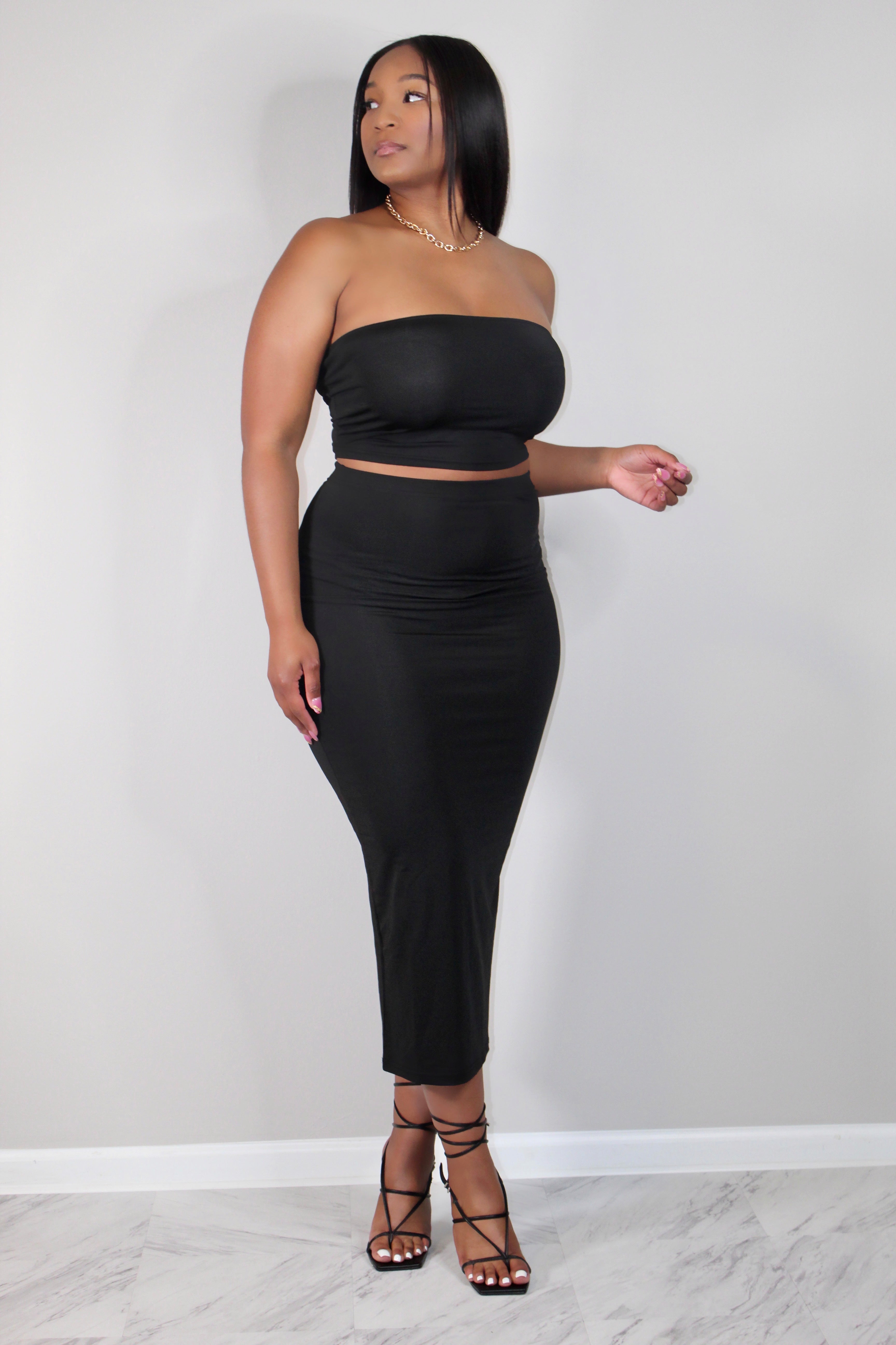 Two Piece Dress & Two Piece Skirt and Top - Women's - Black